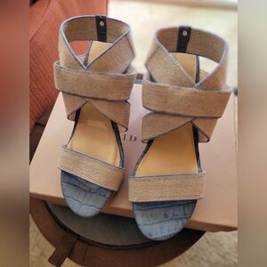 Donald J. Pliner Cream and Blue Sandals with Crisscross Straps